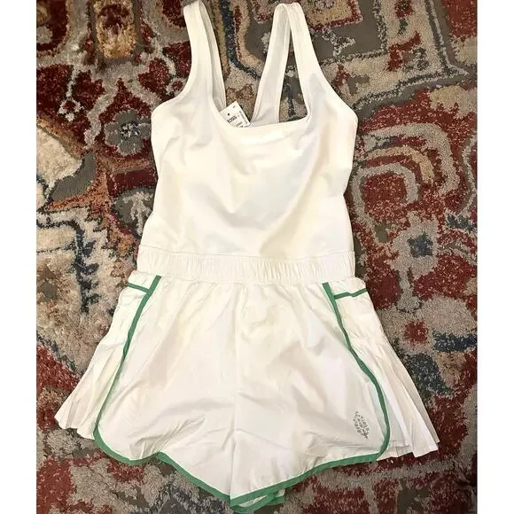Free People Easy Tiger Shortsie White Size Large Nwot $98 Tennis Romper Dress